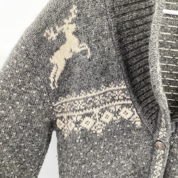 Ladies Vintage Susan Bristol 100% Wool Reindeer Fair Isle Cardigan Gray/Cream-SM - Picture 3 of 8